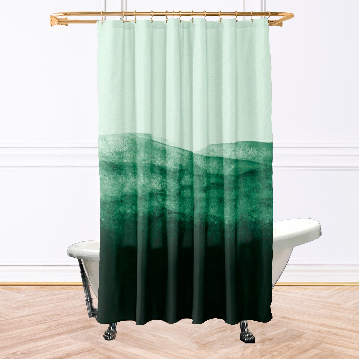 Tenda da doccia con paesaggio verde e acquerello