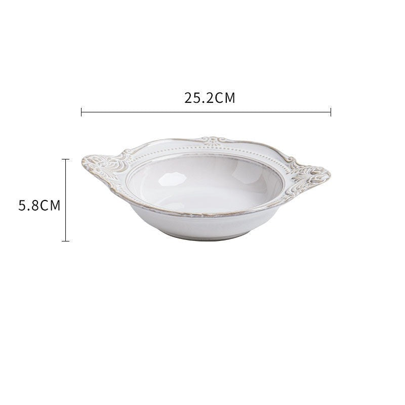 Hvite pregede skåler med håndtak