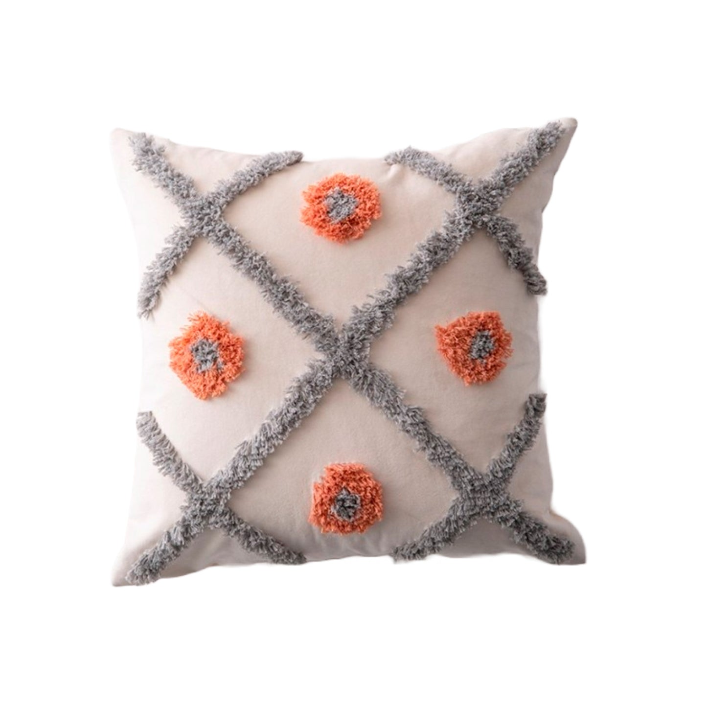 Fodera per cuscino in velluto bianco con pois floreali