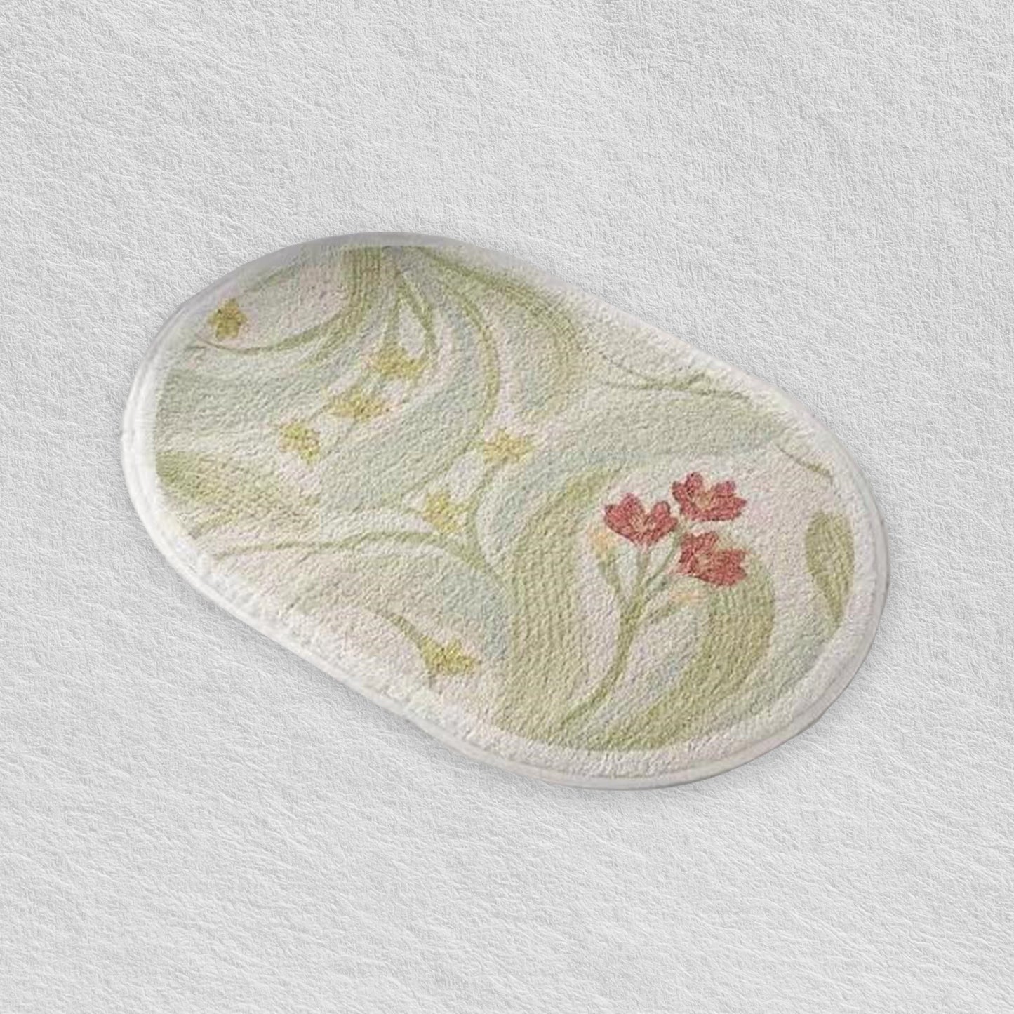 Tappetino da bagno ovale sottile con motivo floreale verde