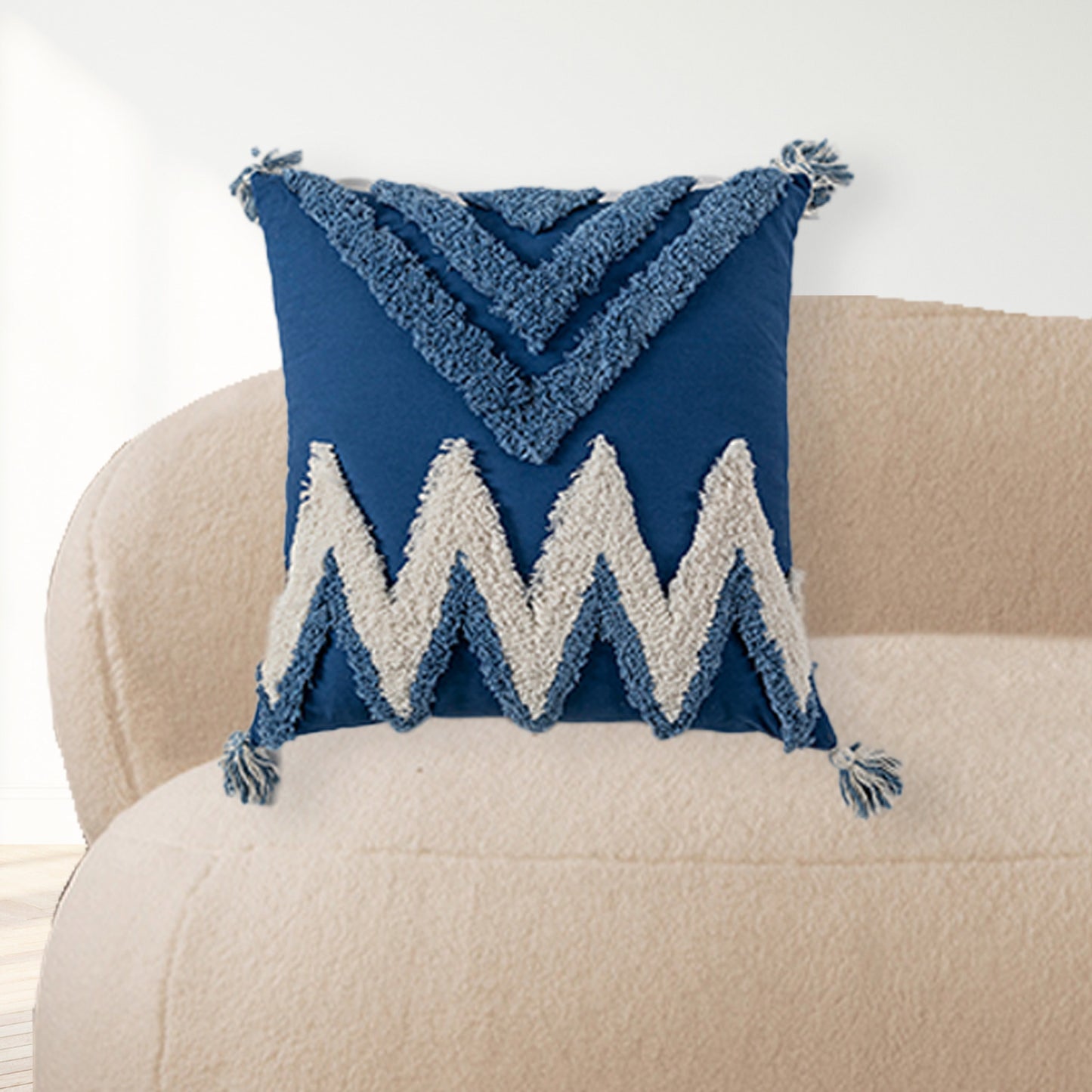 Fodera per cuscino con nappe blu