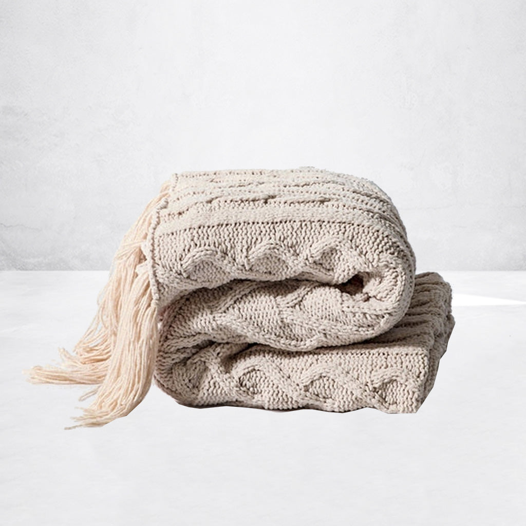 Soft creamy beige woven blanket by moma art
