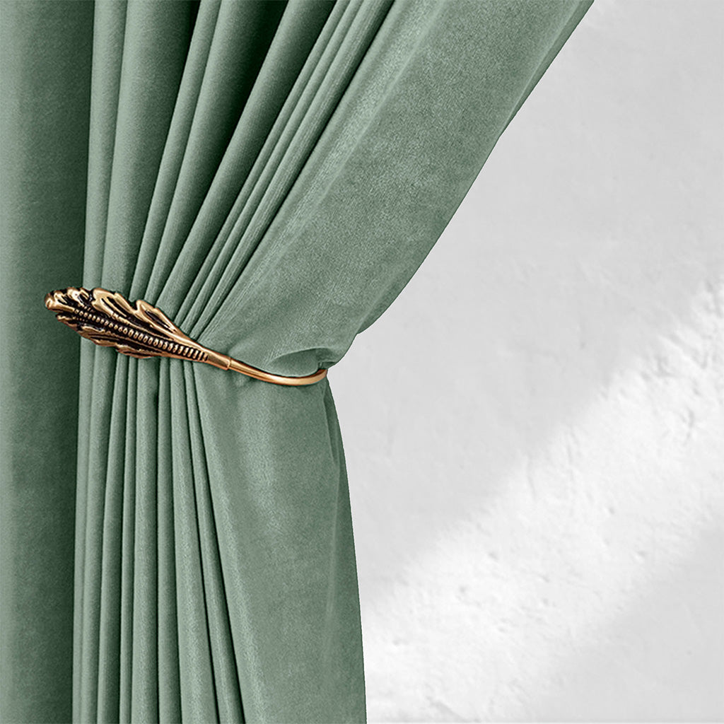 Tranquil green soft velvet curtains for home interior by maoma art