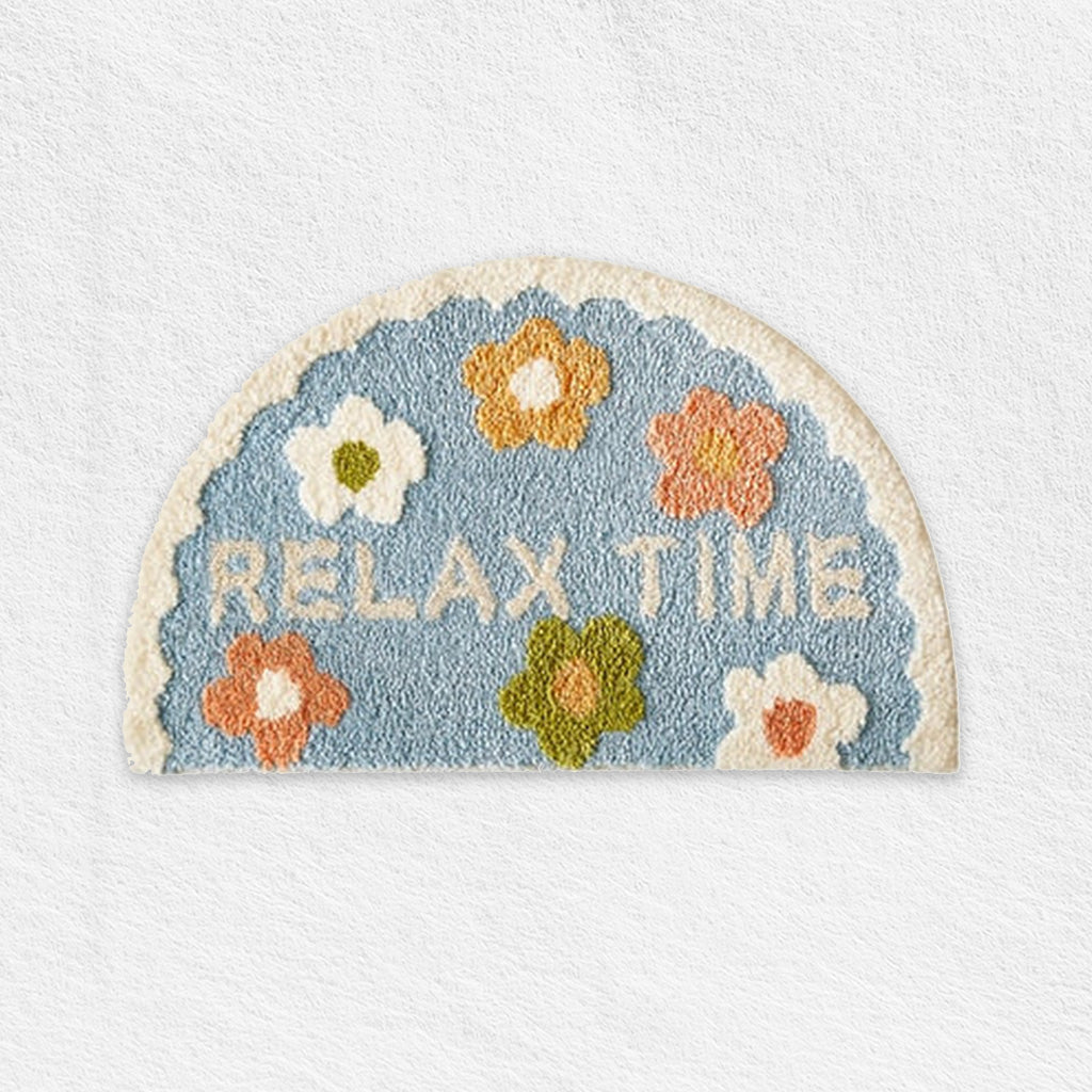 Soft plush sky blue floral bath mat for bathroom