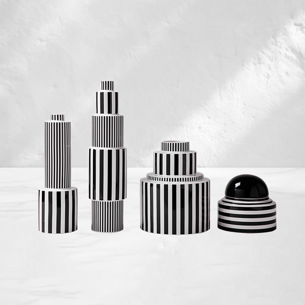 Ceramic vase. Black and white stripe pattern, abstract style by maoma art 