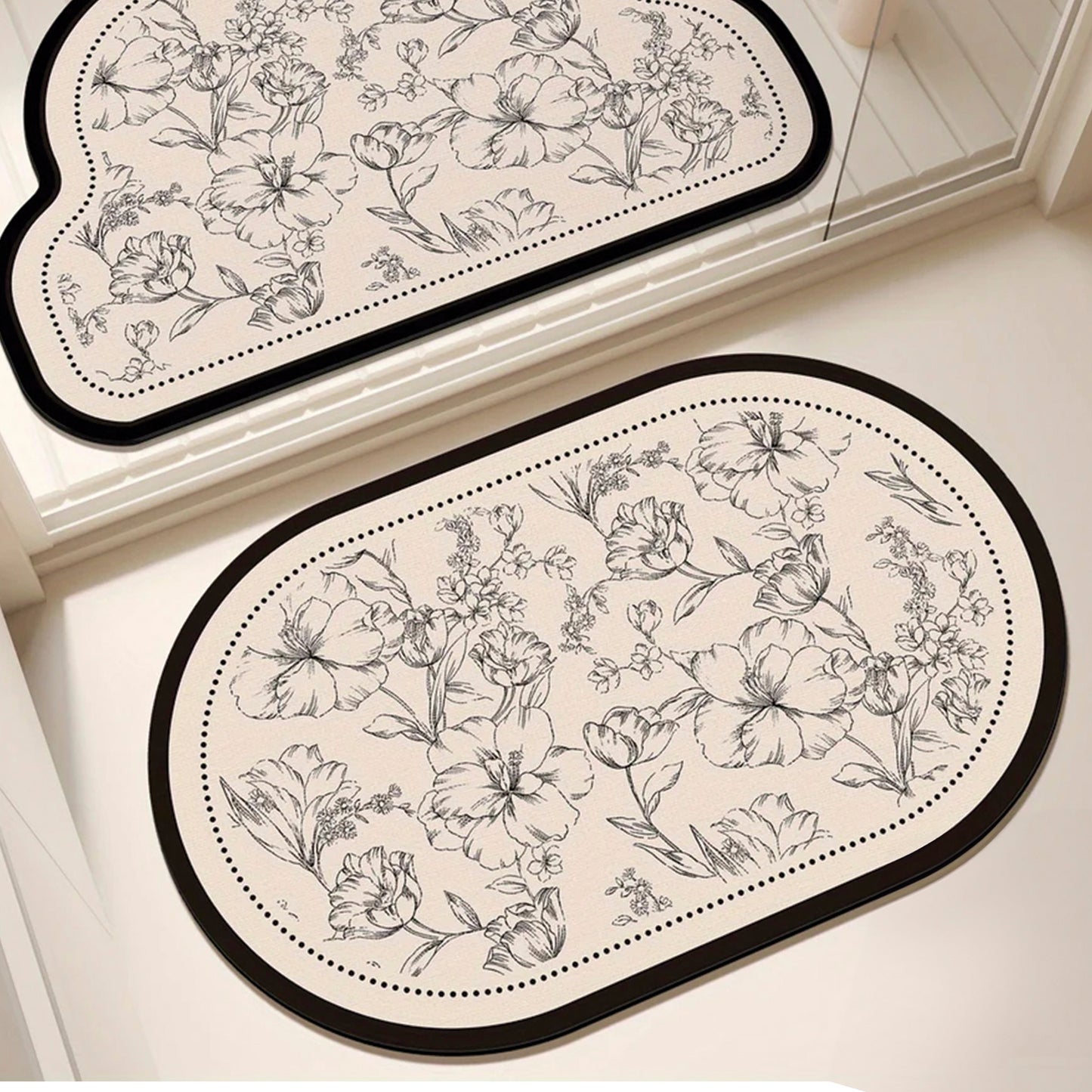 Black Floral Bath Mat
