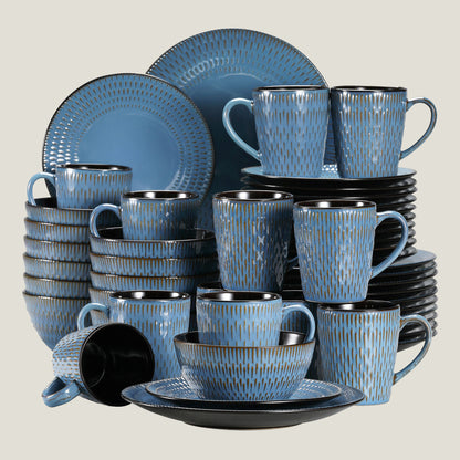 Blue Embossed Stone Tableware Set