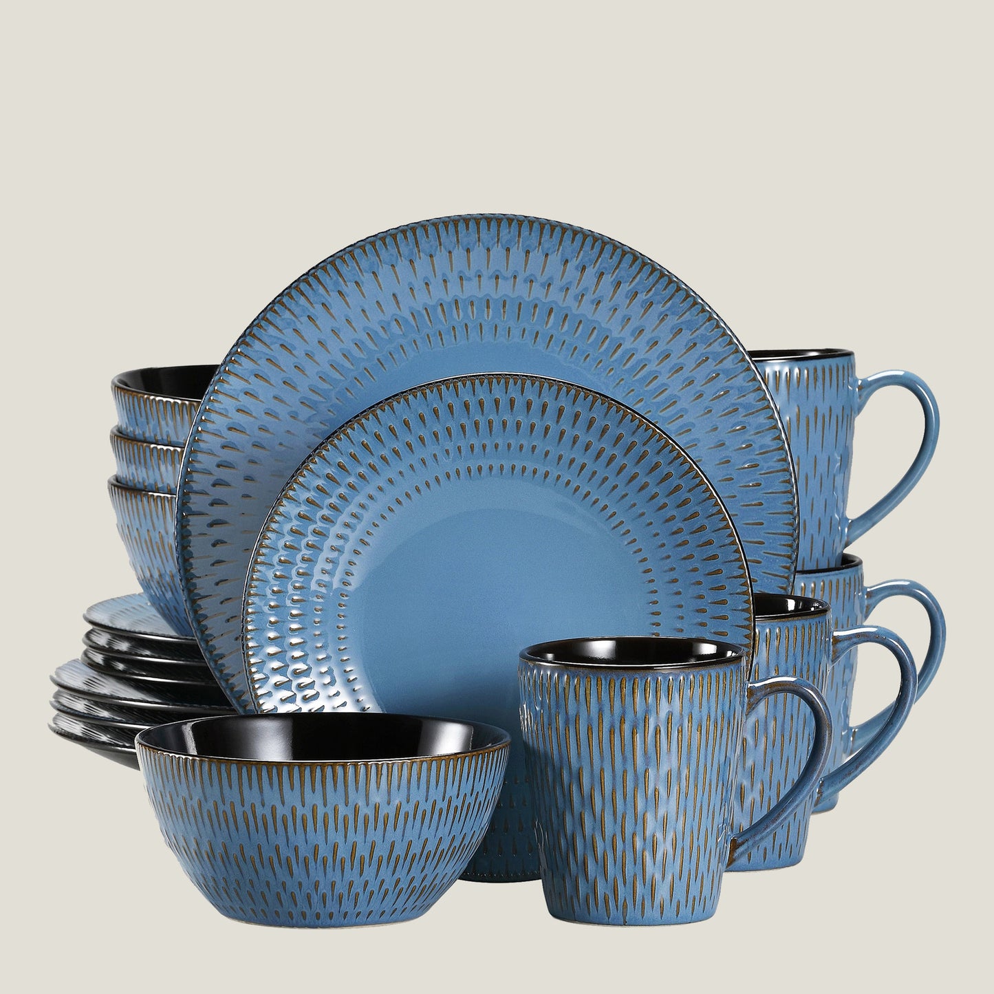 Blue Embossed Stone Tableware Set