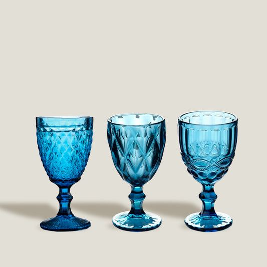 Set De Copas De Cristal Azul