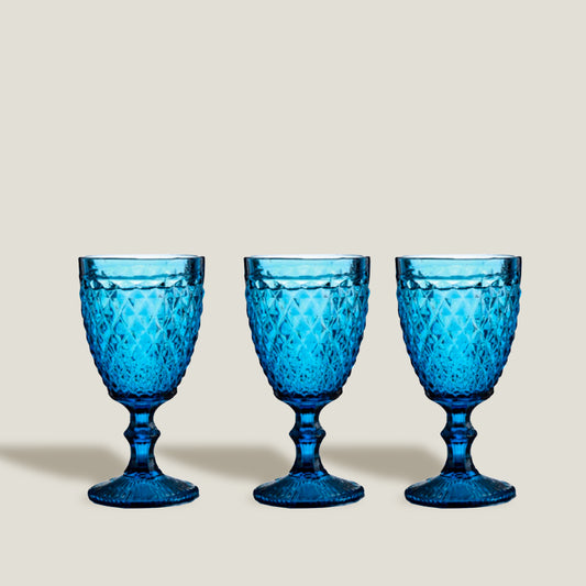 Set De Copas De Vidrio Con Rejilla Azul