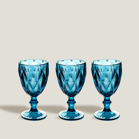 Set De Copas De Cristal Con Rombos Azules