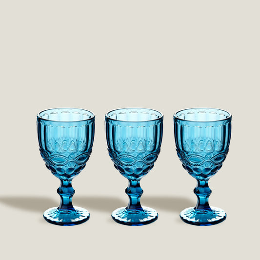 Set De Copas De Cristal Floral Azul
