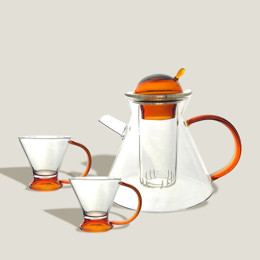 Glass Maroon Teapot Set