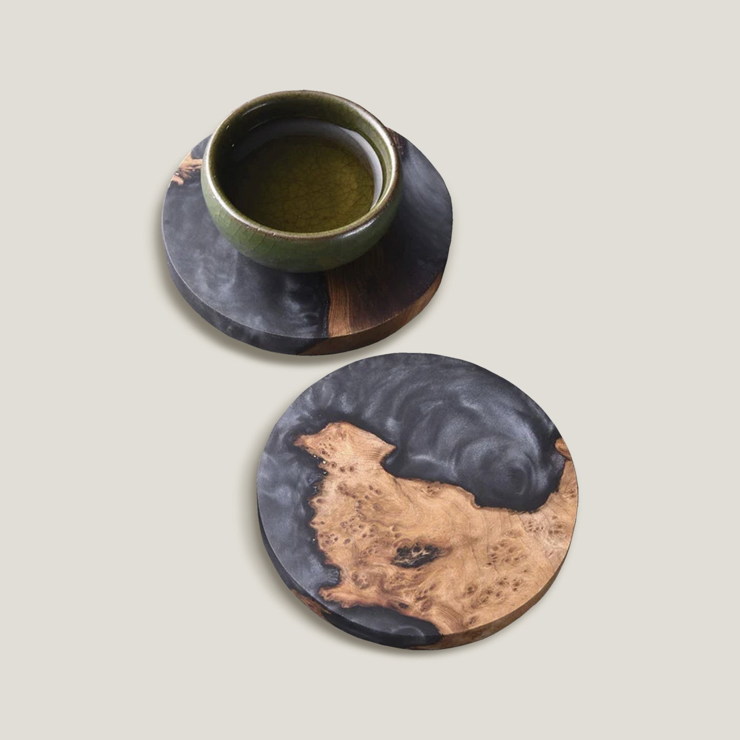 Ocean Black Wood Coaster-sæt