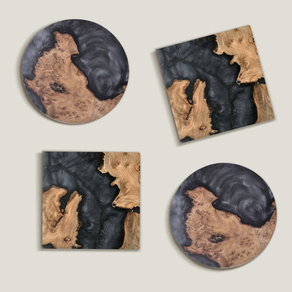 Ocean Black Wood Coaster-sæt