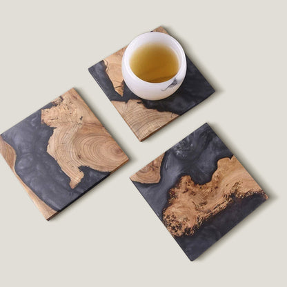 Ocean Black Wood Coaster-sæt