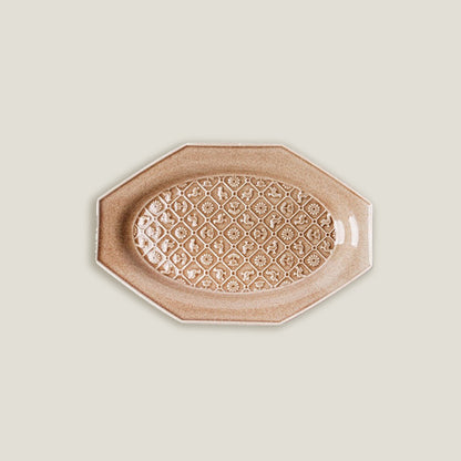 Peach Octagonal Ceramic Embossed Plates