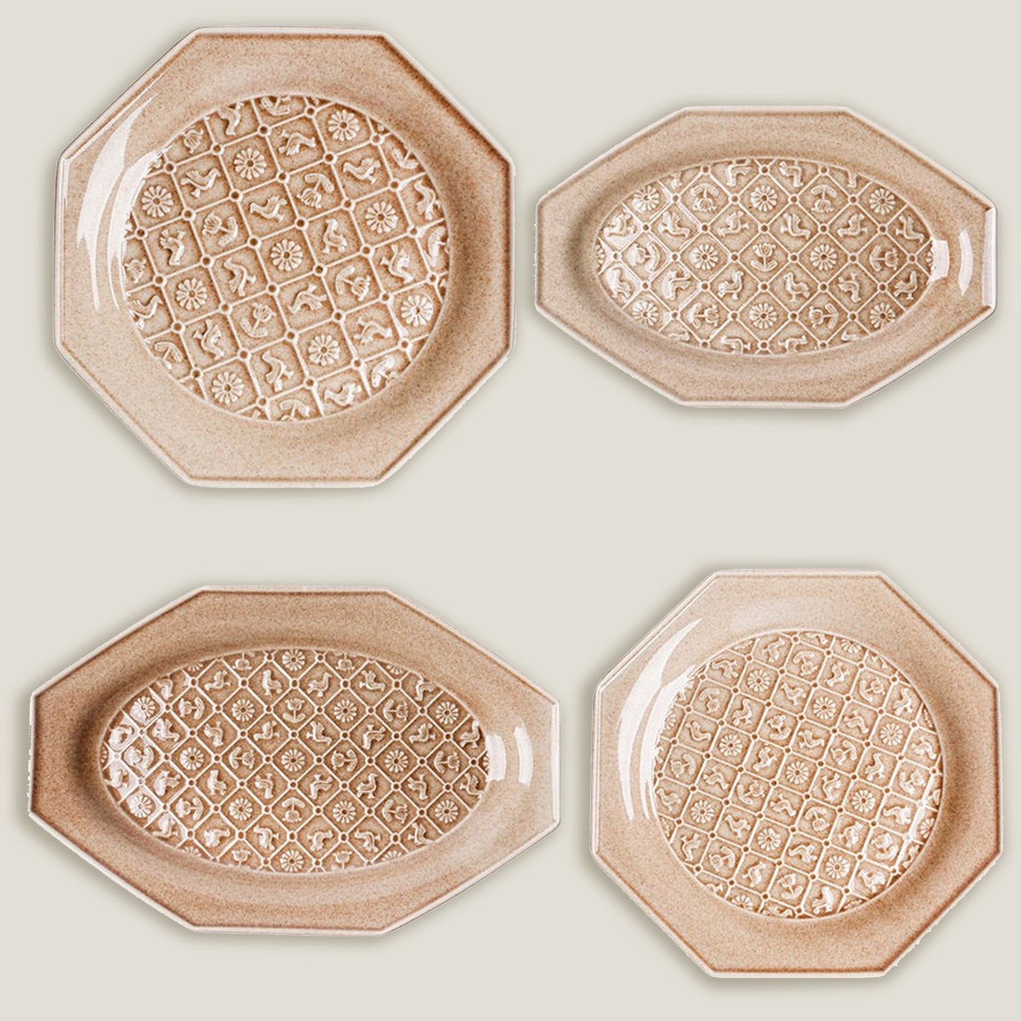Peach Octagonal Ceramic Embossed Plates