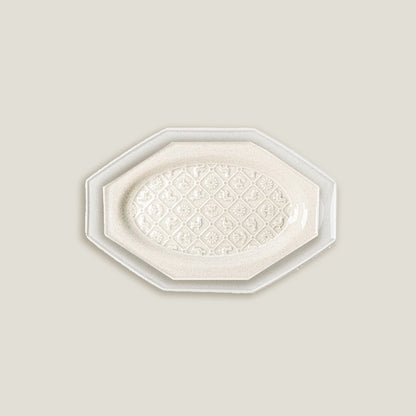 White Octagonal Ceramic Embossed Plates