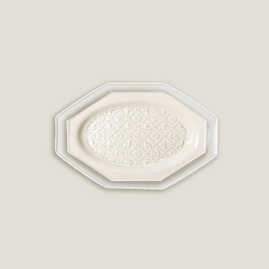 White Octagonal Ceramic Embossed Plates