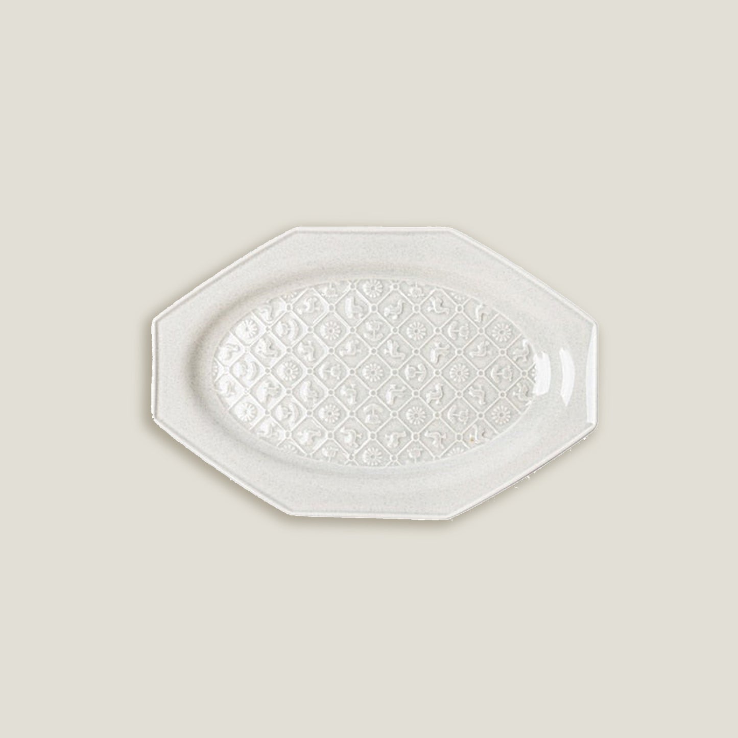 White Octagonal Ceramic Embossed Plates