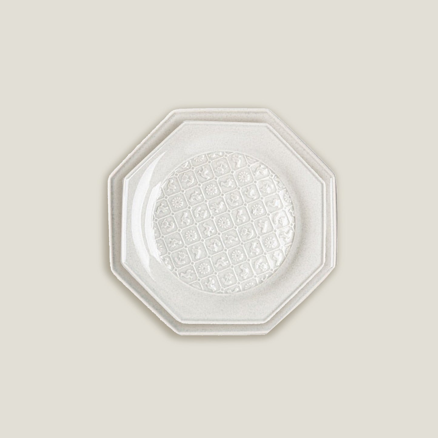 White Octagonal Ceramic Embossed Plates