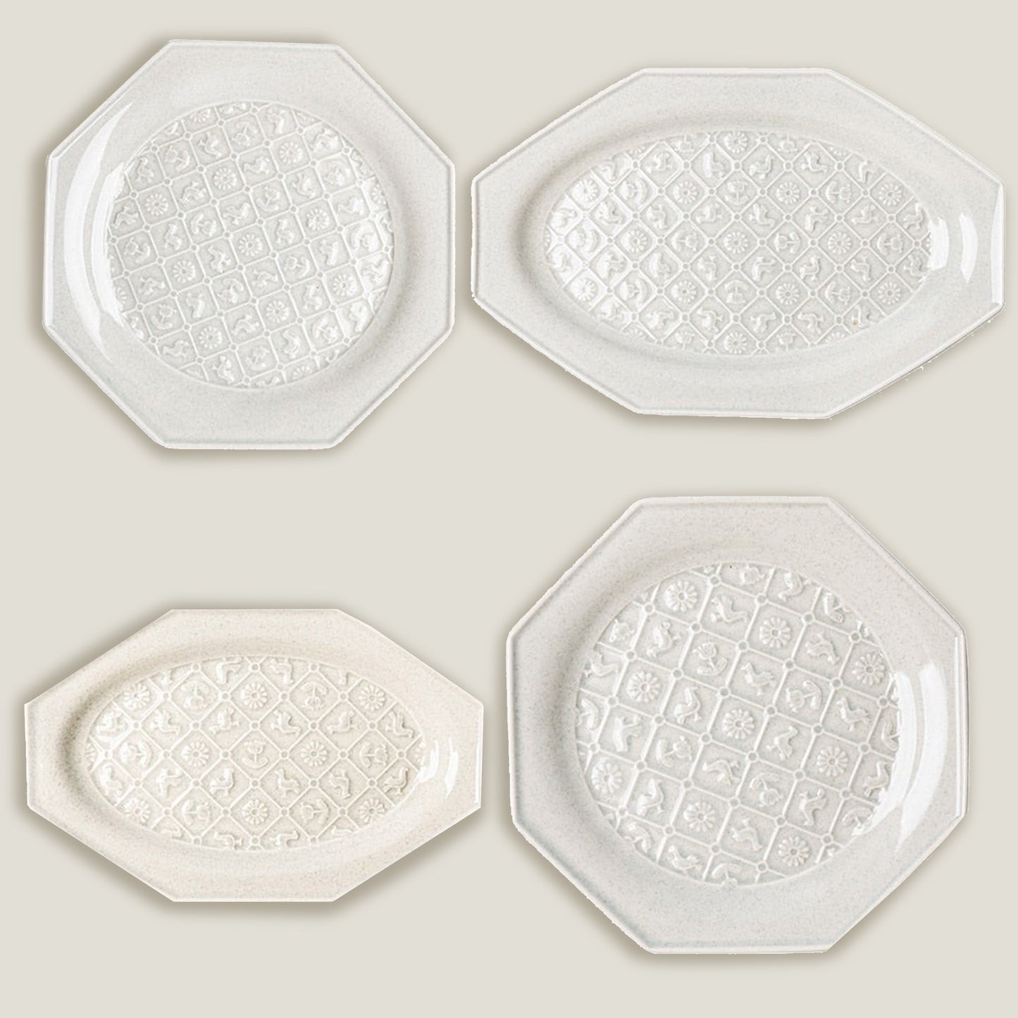 White Octagonal Ceramic Embossed Plates