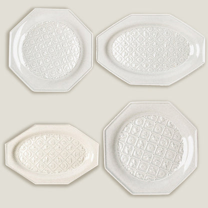 White Octagonal Ceramic Embossed Plates