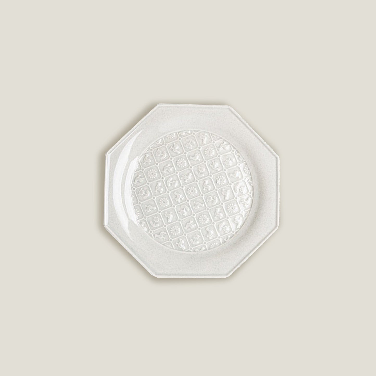 White Octagonal Ceramic Embossed Plates