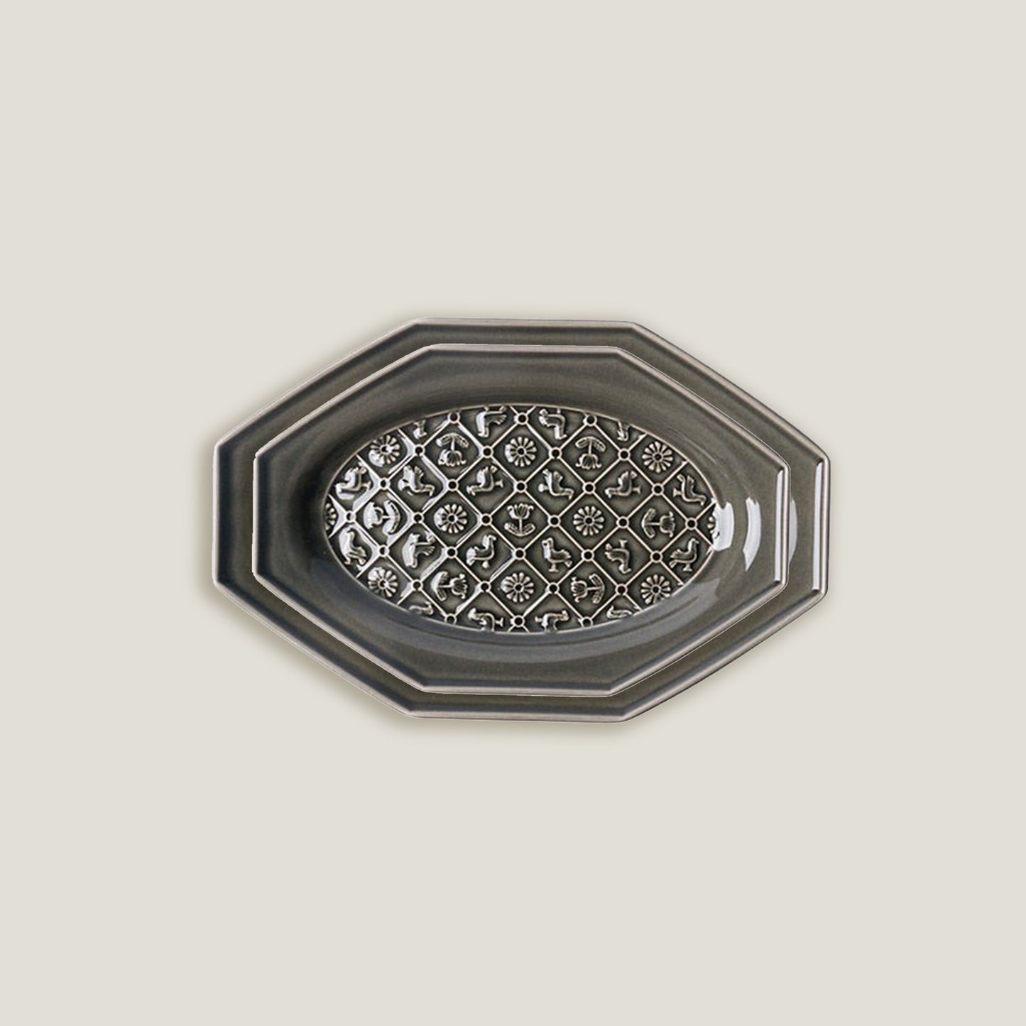 Gray Octagonal Ceramic Embossed Plates