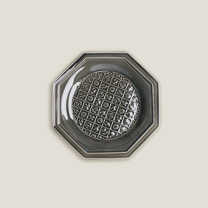 Gray Octagonal Ceramic Embossed Plates