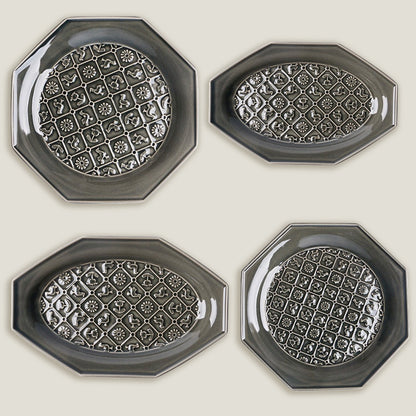 Gray Octagonal Ceramic Embossed Plates