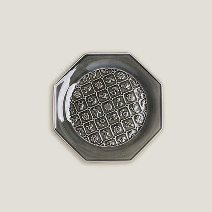 Gray Octagonal Ceramic Embossed Plates