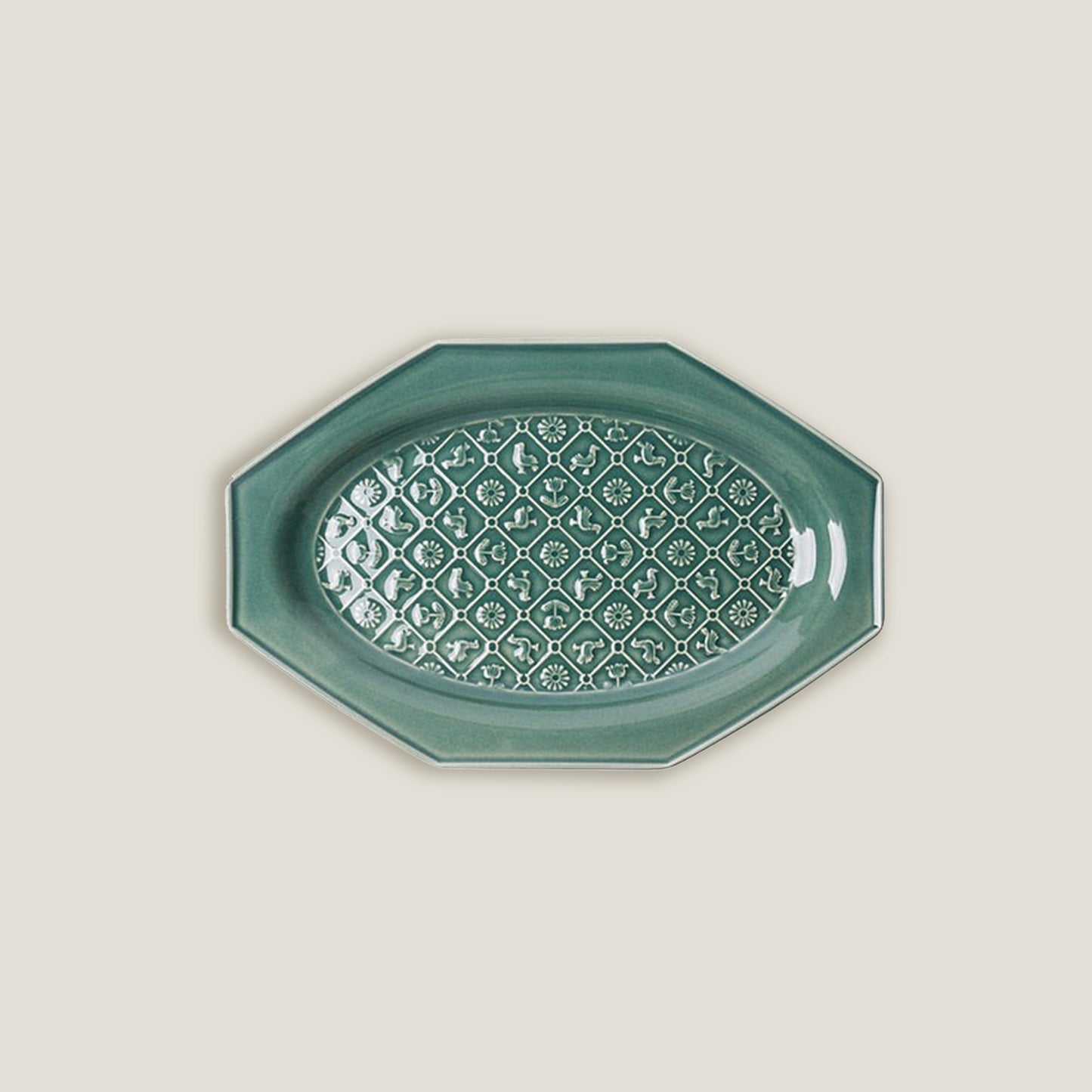 Green Octagonal Ceramic Embossed Plates