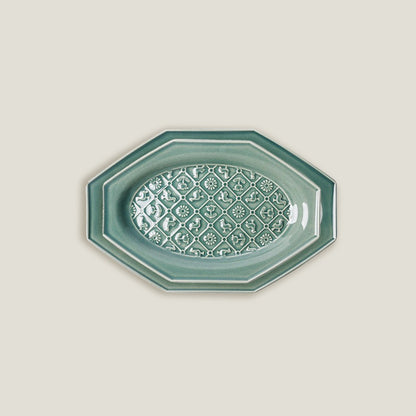 Green Octagonal Ceramic Embossed Plates