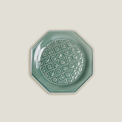 Green Octagonal Ceramic Embossed Plates