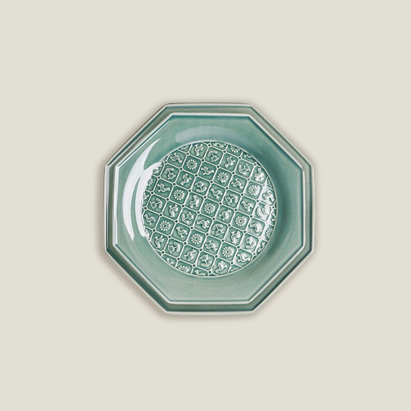 Green Octagonal Ceramic Embossed Plates