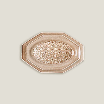 Peach Octagonal Ceramic Embossed Plates