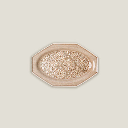 Peach Octagonal Ceramic Embossed Plates