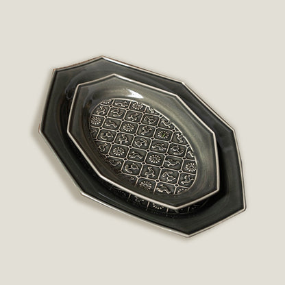 Gray Octagonal Ceramic Embossed Plates