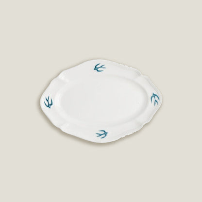 Blue White Bird Oval Dinner Plates