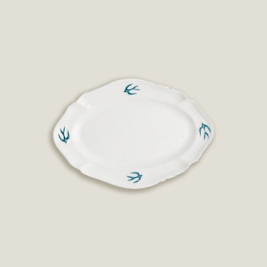 Blue White Bird Oval Dinner Plates