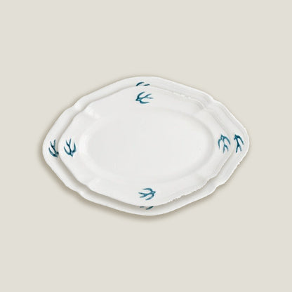 Blue White Bird Oval Dinner Plates