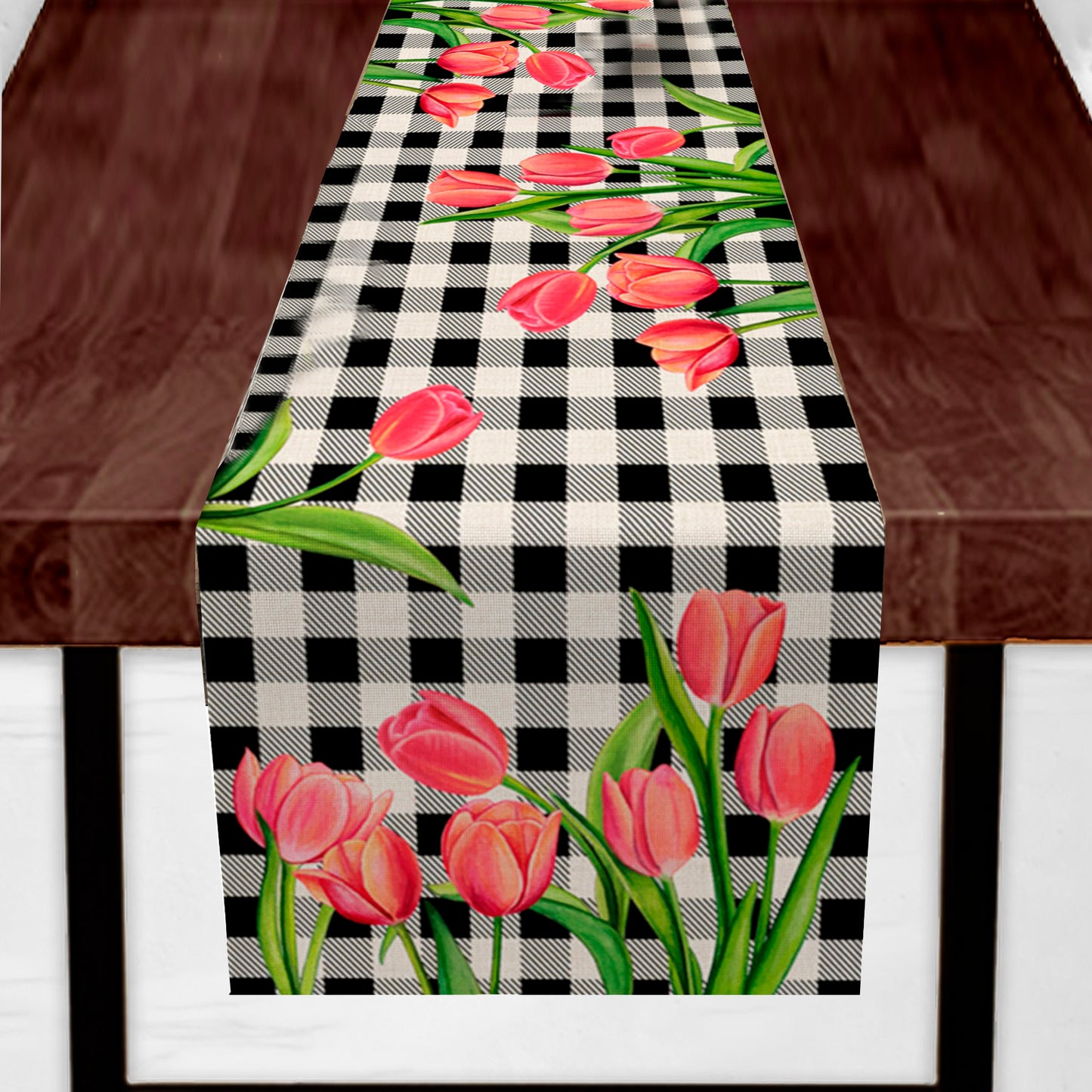 Black Plaid Tulip Table Runner