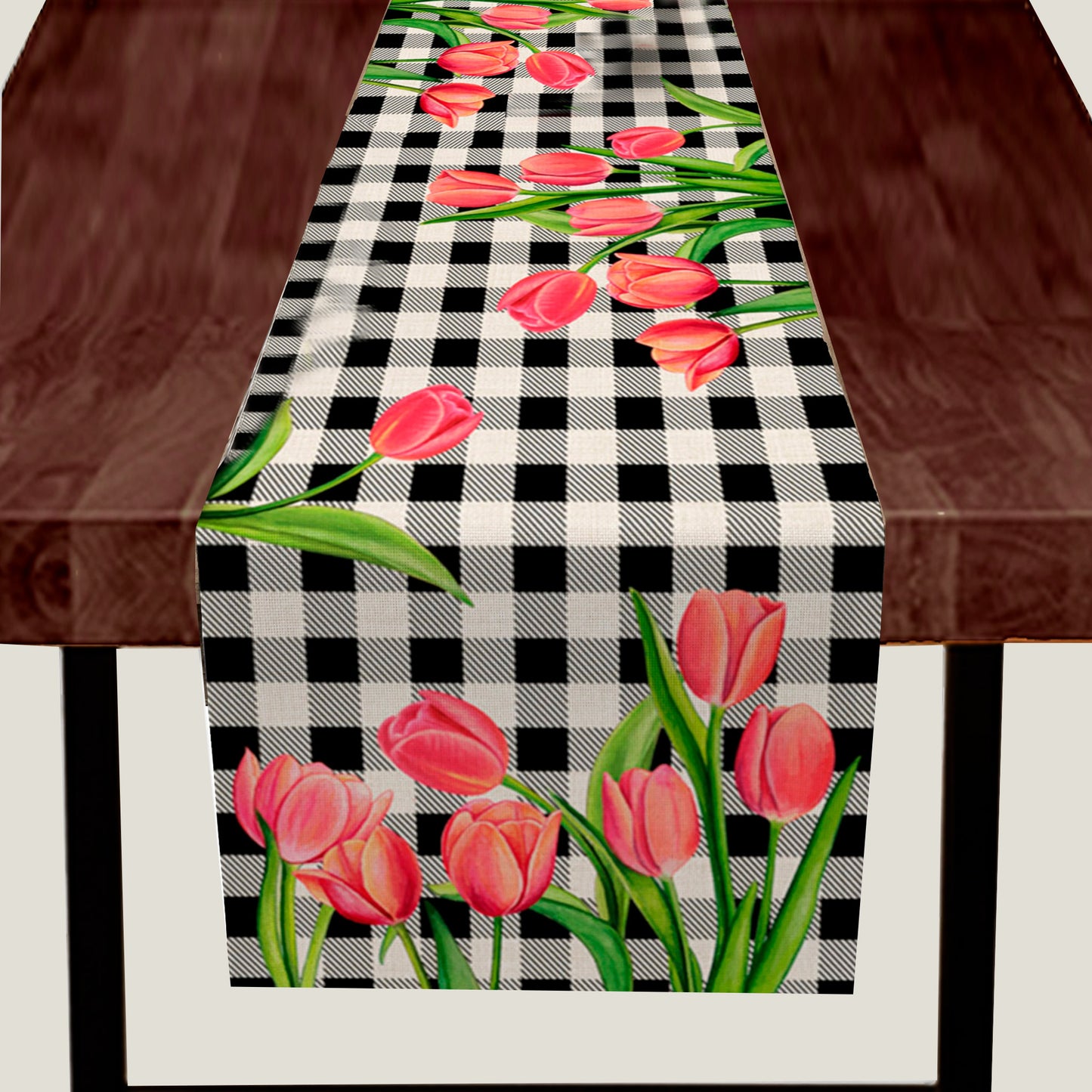 Black Plaid Tulip Table Runner