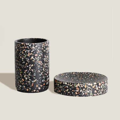 Black Terrazzo Toothbrush Holder & Soap Set