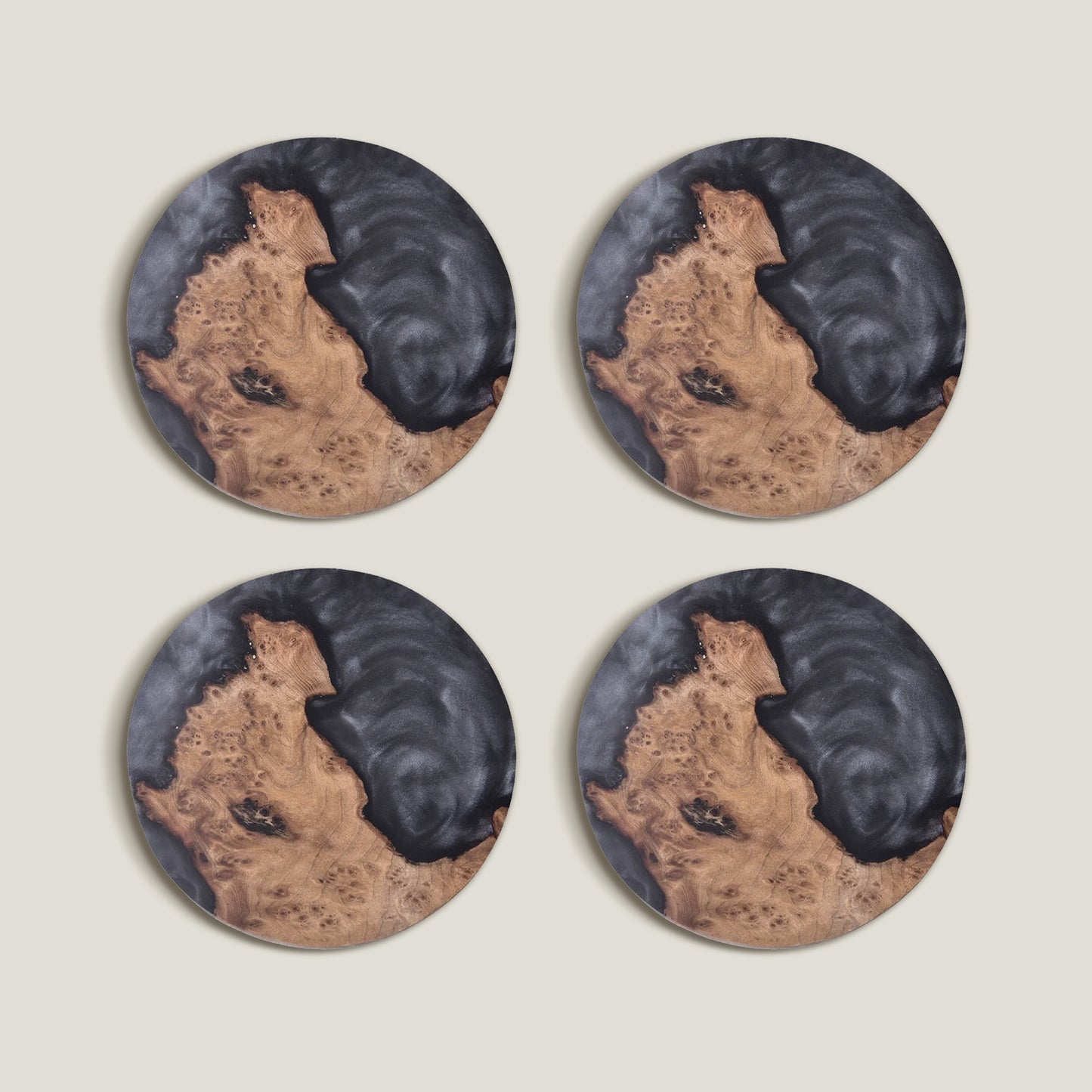 Ocean Black Wood Coaster-sæt