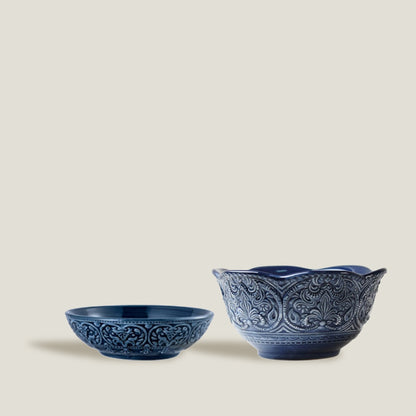 Blue Embossed Dinner Bowls