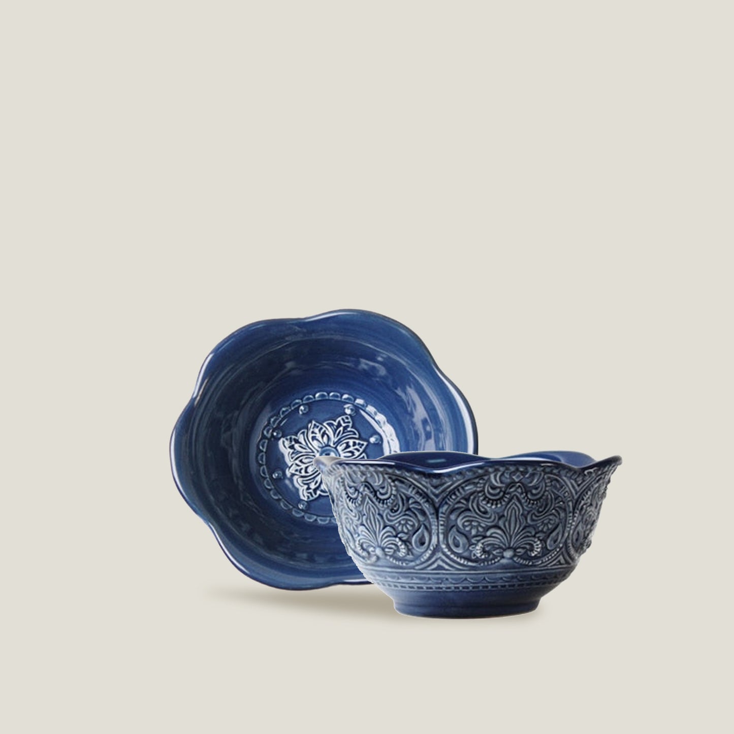 Blue Embossed Dinner Bowls
