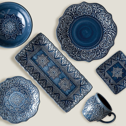 Blue Embossed Dinner Rectangle Plates